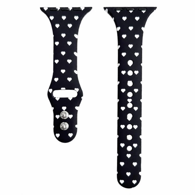 For Apple Watch 42mm / 41mm / 40mm / 38mm Slim Printed Reverse Buckle Silicone Watch Band(White Stars on Black)