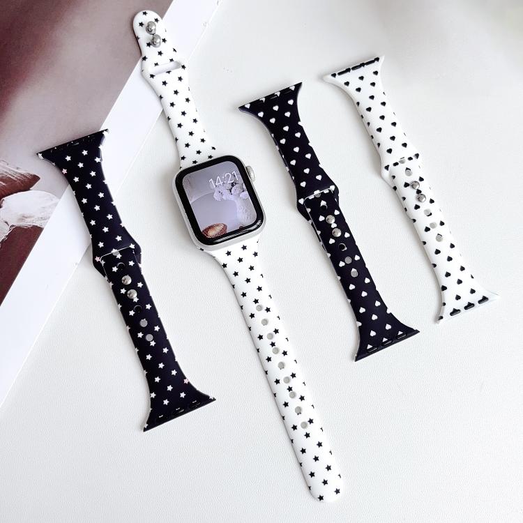 For Apple Watch 42mm / 41mm / 40mm / 38mm Slim Printed Reverse Buckle Silicone Watch Band(White Stars on Black) - Image 6