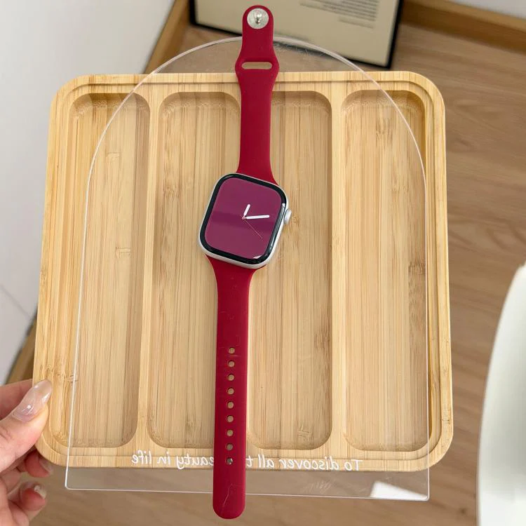 For Apple Watch 46mm / 49mm / 45mm / 44mm Angled Connector Slim Reverse Buckle Silicone Watch Band(Burgundy) - Image 3