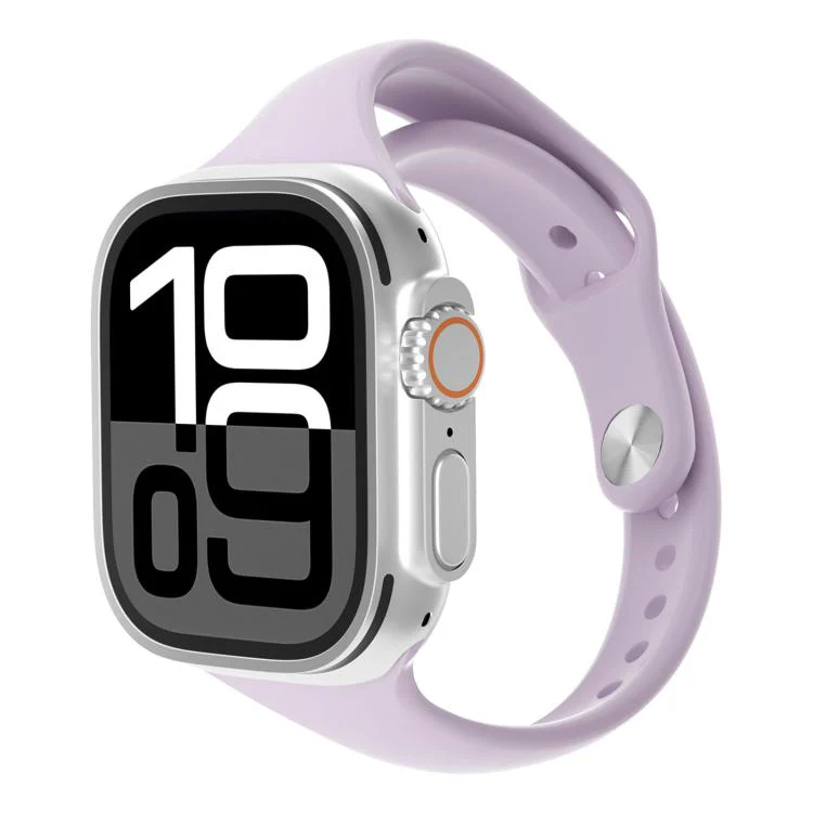 For Apple Watch 46mm / 49mm / 45mm / 44mm Angled Connector Slim Reverse Buckle Silicone Watch Band(Light Purple)