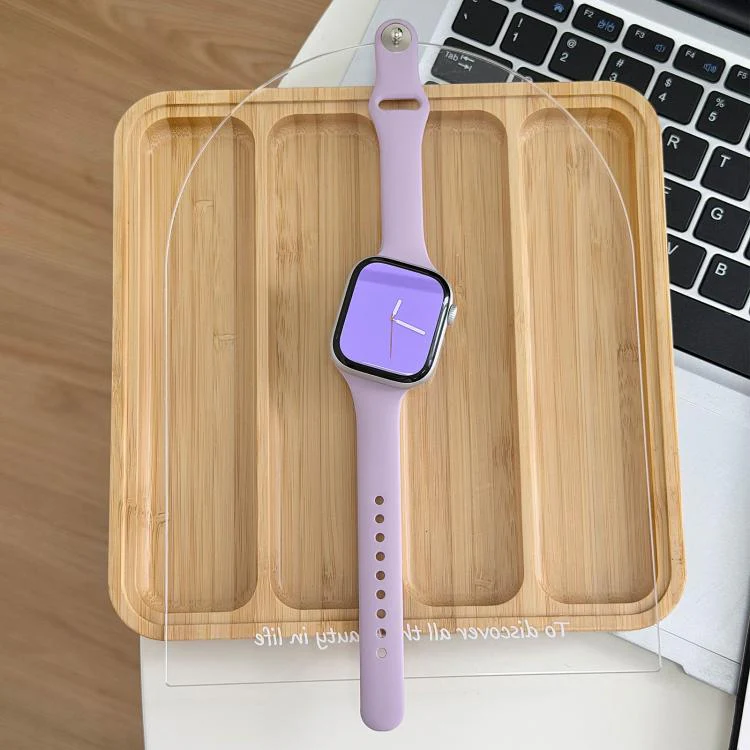 For Apple Watch 46mm / 49mm / 45mm / 44mm Angled Connector Slim Reverse Buckle Silicone Watch Band(Light Purple) - Image 3
