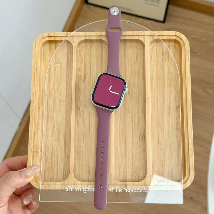 For Apple Watch 46mm / 49mm / 45mm / 44mm Angled Connector Slim Reverse Buckle Silicone Watch Band(Smoky Purple) - Image 3