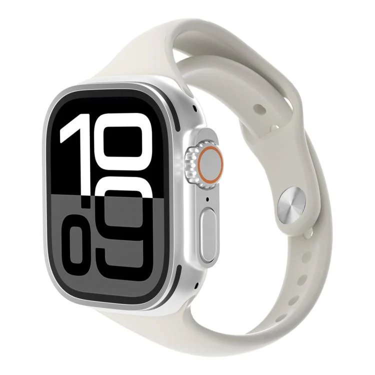 For Apple Watch 46mm / 49mm / 45mm / 44mm Angled Connector Slim Reverse Buckle Silicone Watch Band(Starlight)