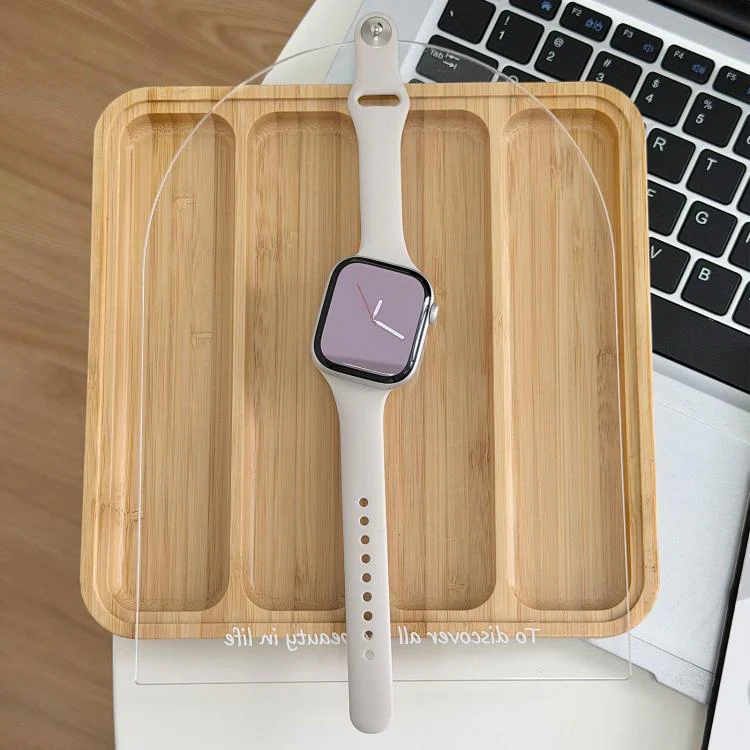 For Apple Watch 46mm / 49mm / 45mm / 44mm Angled Connector Slim Reverse Buckle Silicone Watch Band(Starlight) - Image 3