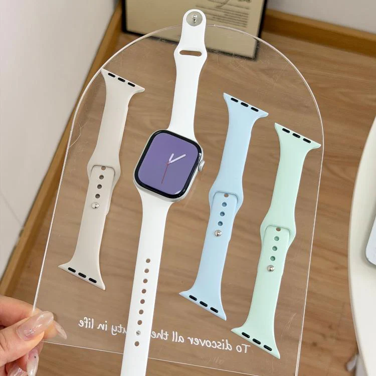 For Apple Watch 46mm / 49mm / 45mm / 44mm Angled Connector Slim Reverse Buckle Silicone Watch Band(Starlight) - Image 6