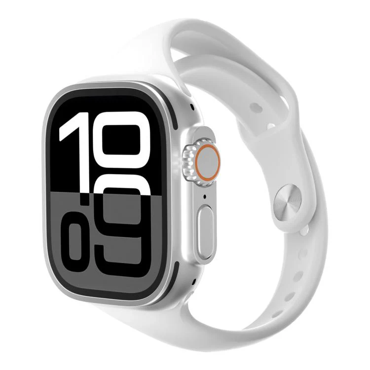 For Apple Watch 46mm / 49mm / 45mm / 44mm Angled Connector Slim Reverse Buckle Silicone Watch Band(White)