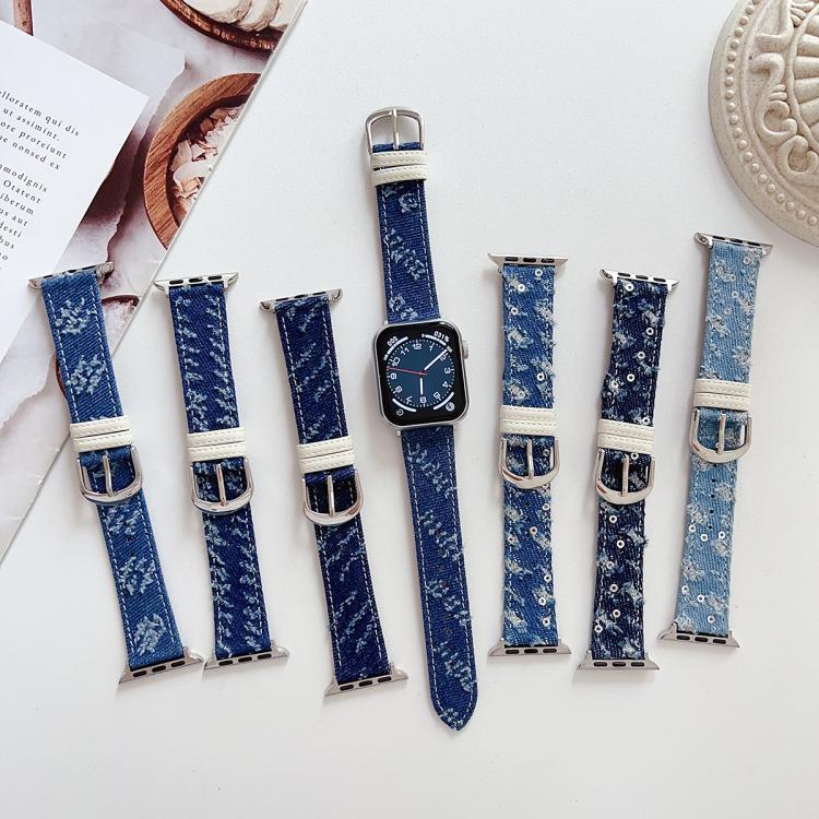 For Apple Watch 46mm / 49mm / 45mm / 44mm Denim Canvas Pin Buckle Watch Band(Washed Blue) - Image 5