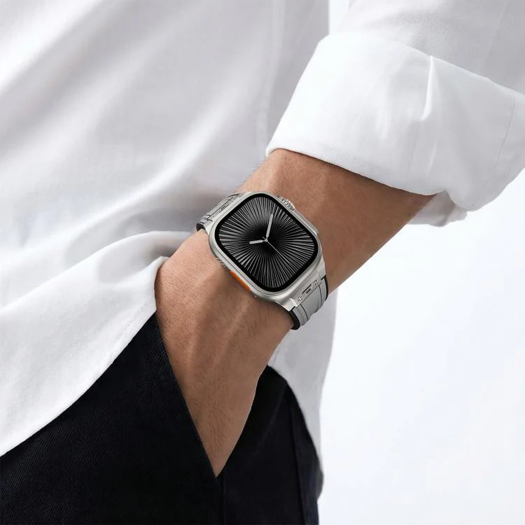 For Apple Watch 46mm / 49mm / 45mm / 44mm I-shaped Nail Folding Buckle Two Color Silicone Watch Band(Black Gray) - Image 11