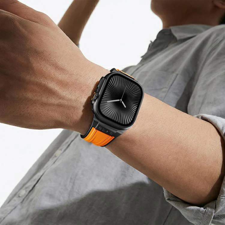 For Apple Watch 46mm / 49mm / 45mm / 44mm I-shaped Nail Folding Buckle Two Color Silicone Watch Band(Black Gray) - Image 12