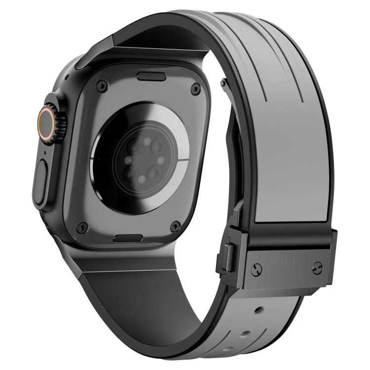 For Apple Watch 46mm / 49mm / 45mm / 44mm I-shaped Nail Folding Buckle Two Color Silicone Watch Band(Black Gray) - Image 3