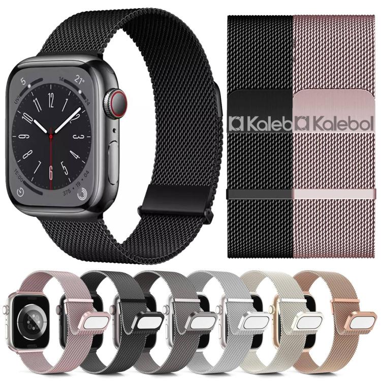 For Apple Watch 46mm / 49mm / 45mm / 44mm Kalebol Double Link Milanese Double Magnetic Stainless Steel Watch Band(Rose Pink) - Image 7