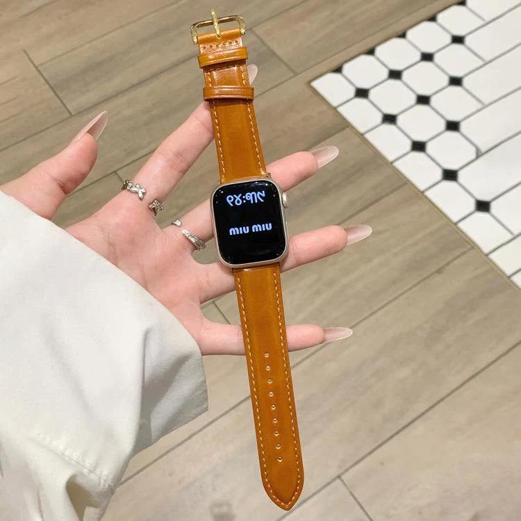 For Apple Watch 46mm / 49mm / 45mm / 44mm Oil Waxed Genuine Leather Pin Buckle Watch Band(Brown)