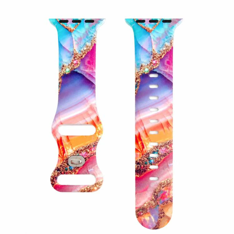 For Apple Watch 46mm / 49mm / 45mm / 44mm Painted Marble Print Reverse Buckle Silicone Watch Band(Colorful)
