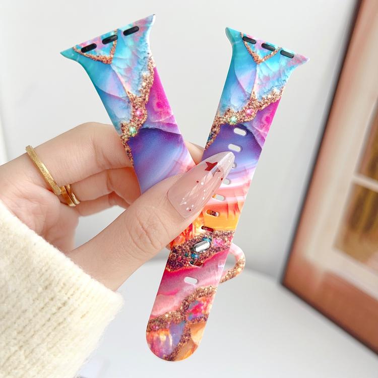 For Apple Watch 46mm / 49mm / 45mm / 44mm Painted Marble Print Reverse Buckle Silicone Watch Band(Colorful) - Image 2