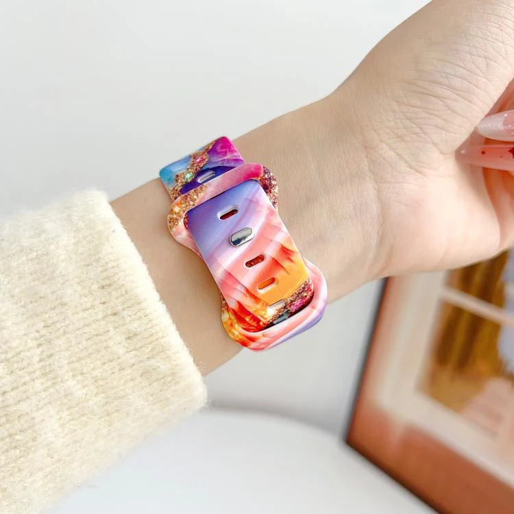 For Apple Watch 46mm / 49mm / 45mm / 44mm Painted Marble Print Reverse Buckle Silicone Watch Band(Colorful) - Image 4