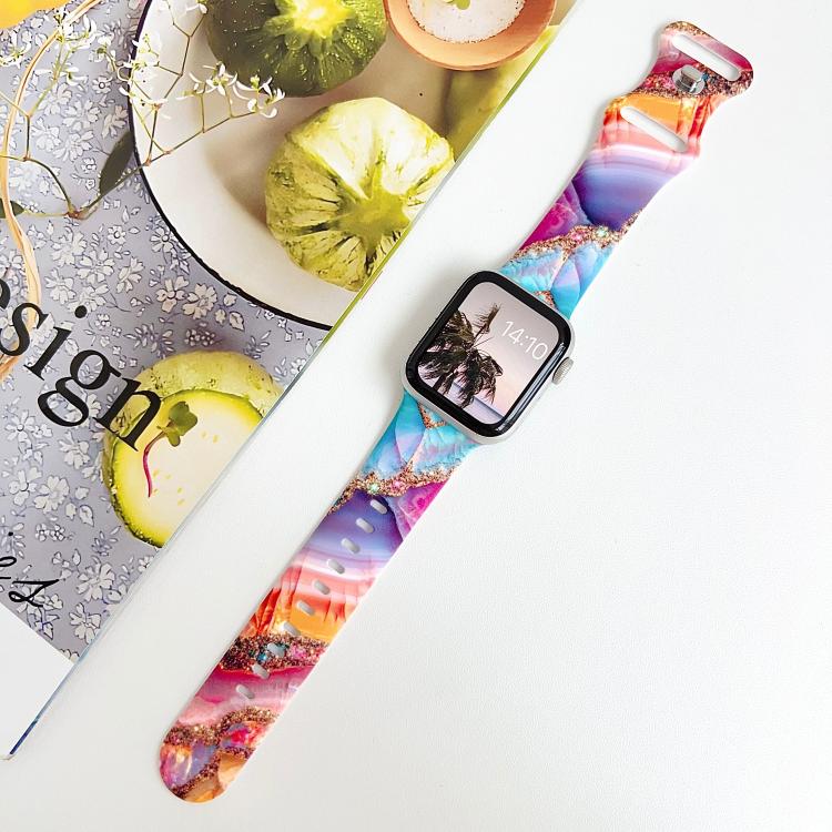 For Apple Watch 46mm / 49mm / 45mm / 44mm Painted Marble Print Reverse Buckle Silicone Watch Band(Colorful) - Image 5