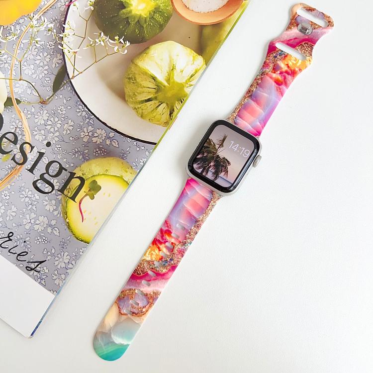 For Apple Watch 46mm / 49mm / 45mm / 44mm Painted Marble Print Reverse Buckle Silicone Watch Band(Colorful Sparkling) - Image 5