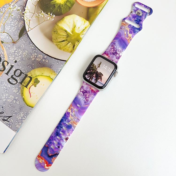 For Apple Watch 46mm / 49mm / 45mm / 44mm Painted Marble Print Reverse Buckle Silicone Watch Band(Purple) - Image 5