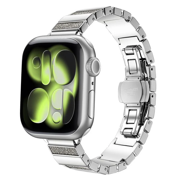 For Apple Watch 46mm / 49mm / 45mm / 44mm Piano Key Design Stainless Steel Folding Clasp Metal Watch Band(Glitter Gray)