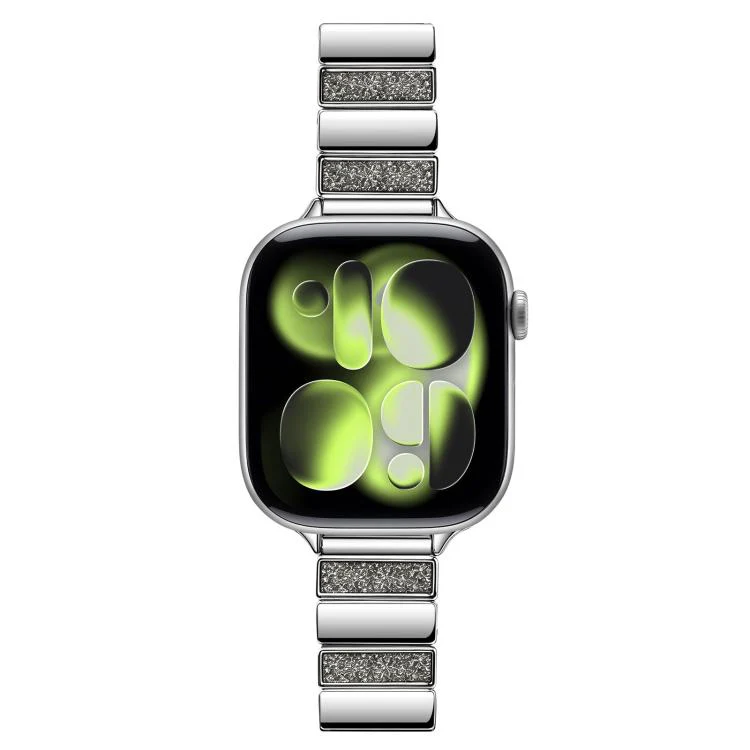 For Apple Watch 46mm / 49mm / 45mm / 44mm Piano Key Design Stainless Steel Folding Clasp Metal Watch Band(Glitter Gray) - Image 3