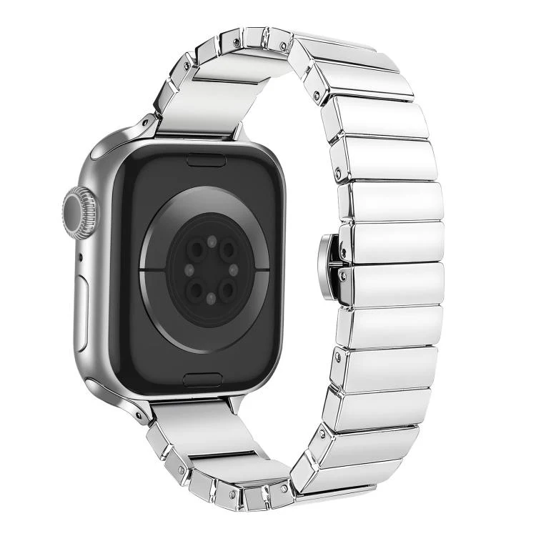 For Apple Watch 46mm / 49mm / 45mm / 44mm Piano Key Design Stainless Steel Folding Clasp Metal Watch Band(Glitter Silver) - Image 2