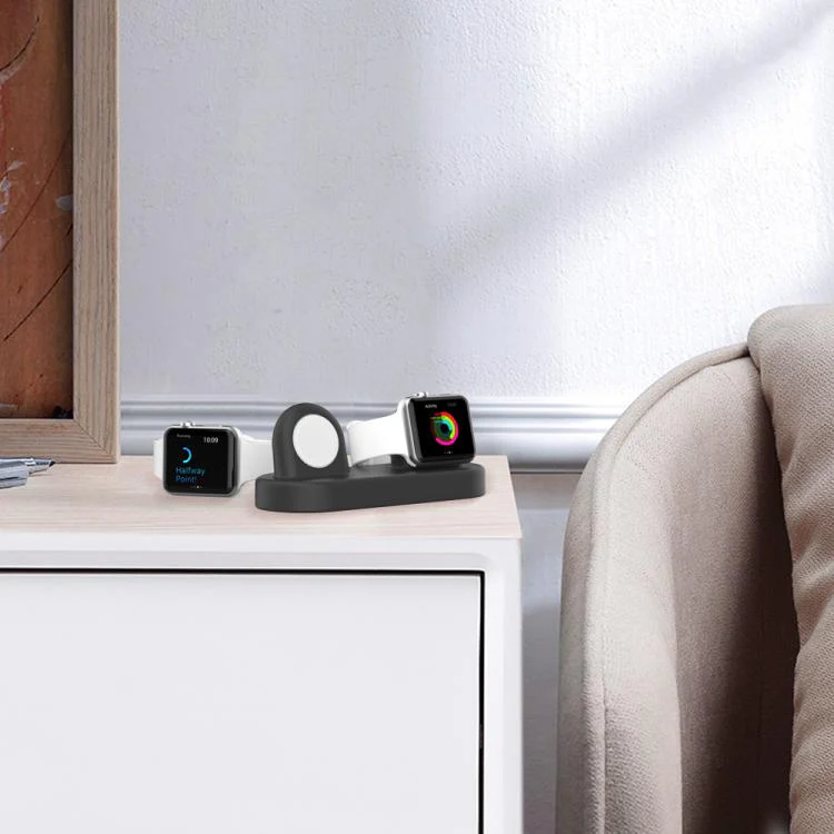 For Apple Watch / Earphone AhaStyle DD97 Storage Base 2 In 1 Desktop Charging Silicone Dock(Black) - Image 5