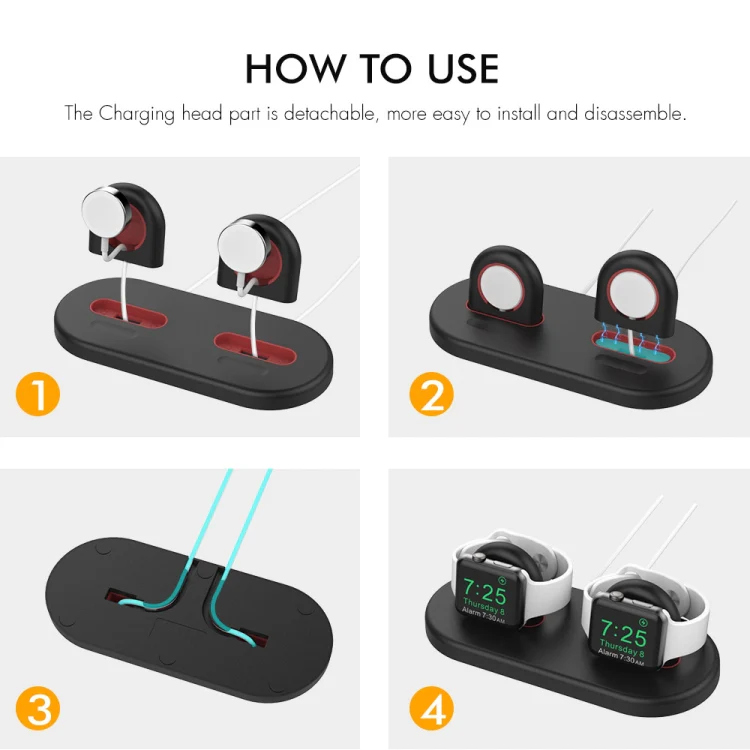 For Apple Watch / Earphone AhaStyle PT116 Universal Plastic Stand Dual Charging Storage Base(Black) - Image 5