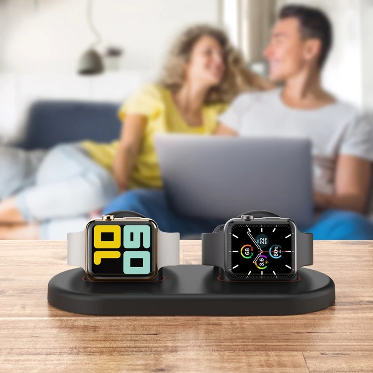 For Apple Watch / Earphone AhaStyle PT116 Universal Plastic Stand Dual Charging Storage Base(Black) - Image 6
