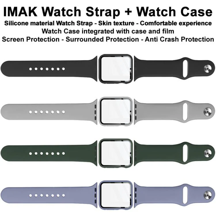 For Apple Watch SE 1/2/3/Series 4/5/6 44mm imak Integrated Case and Film with Silicone Strap(Black) - Image 4