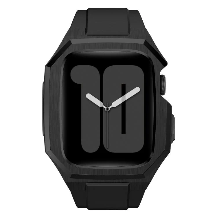 For Apple Watch Series 11 / 10 46mm Stainless Steel Protective Case Integrated Fluororubber Watch Band(Black) - Image 5