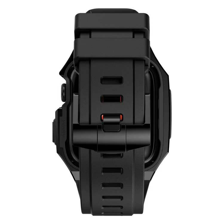 For Apple Watch Series 11 / 10 46mm Stainless Steel Protective Case Integrated Fluororubber Watch Band(Black) - Image 6