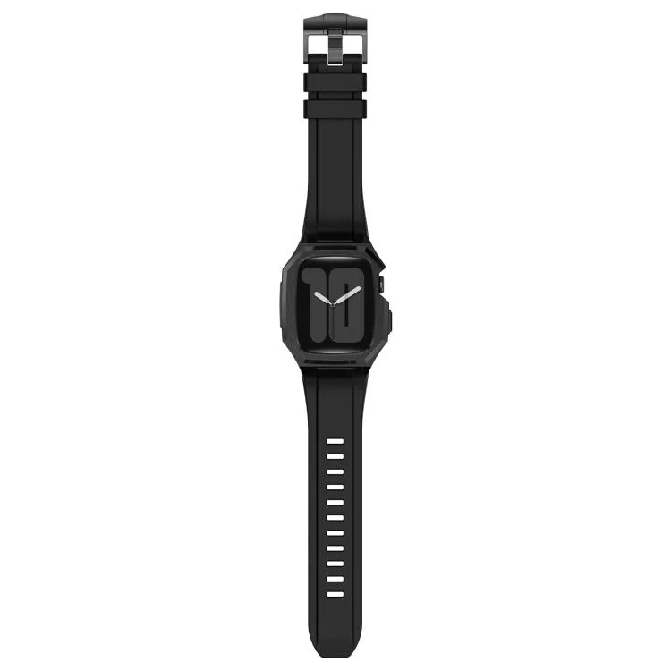 For Apple Watch Series 11 / 10 46mm Stainless Steel Protective Case Integrated Fluororubber Watch Band(Black) - Image 8