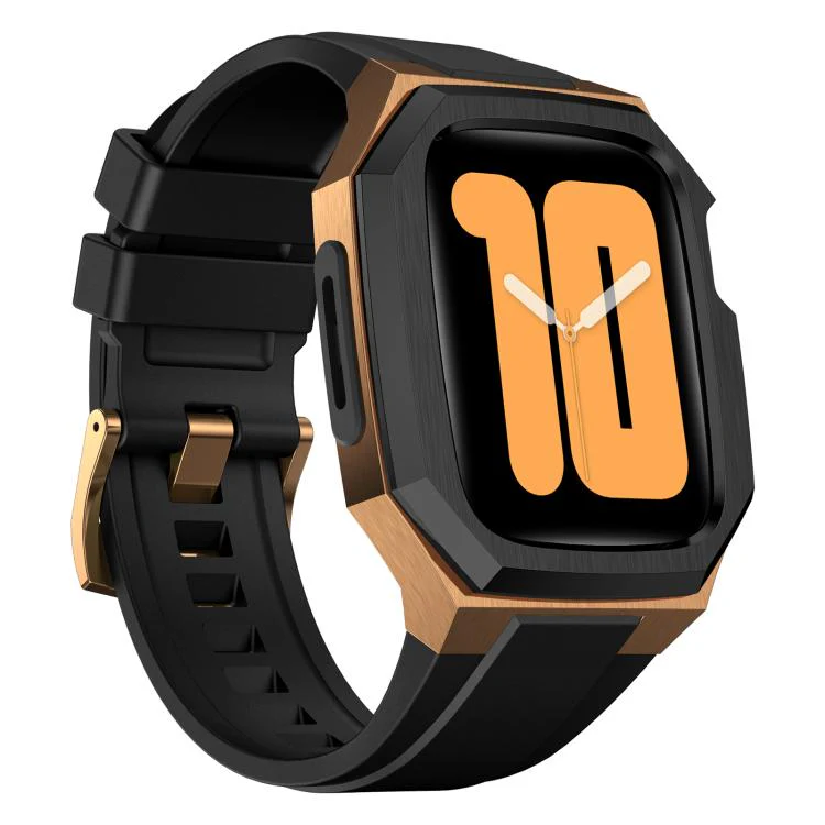 For Apple Watch Series 11 / 10 46mm Stainless Steel Protective Case Integrated Fluororubber Watch Band(Black Rose) - Image 2