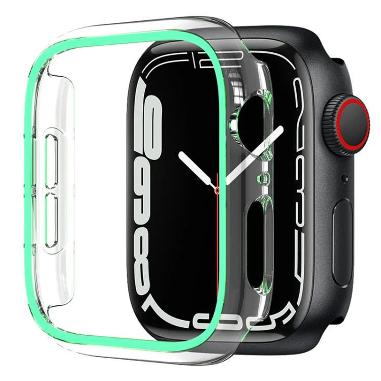 For Apple Watch Series 11 46mm / 10 46mm XDfind Transparent Luminous Half Coverage Hollow PC Watch Case(Green)