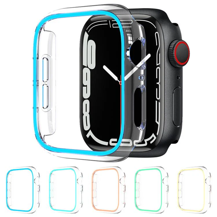 For Apple Watch Series 9 / 8 / 7 41mm XDfind Transparent Luminous Half Coverage Hollow PC Watch Case(Pink) - Image 3