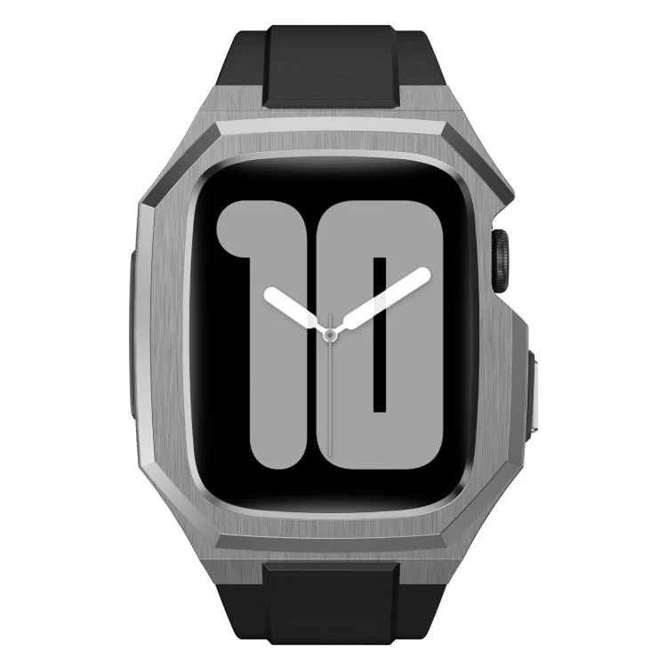 For Apple Watch Series 9 / 8 / 7 45mm Stainless Steel Protective Case Integrated Fluororubber Watch Band(Silver) - Image 5