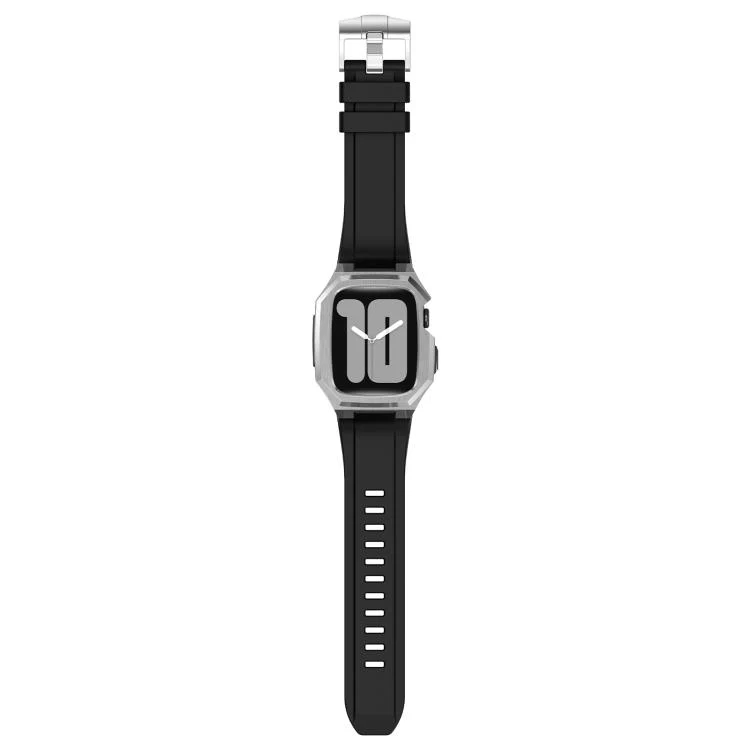 For Apple Watch Series 9 / 8 / 7 45mm Stainless Steel Protective Case Integrated Fluororubber Watch Band(Silver) - Image 8