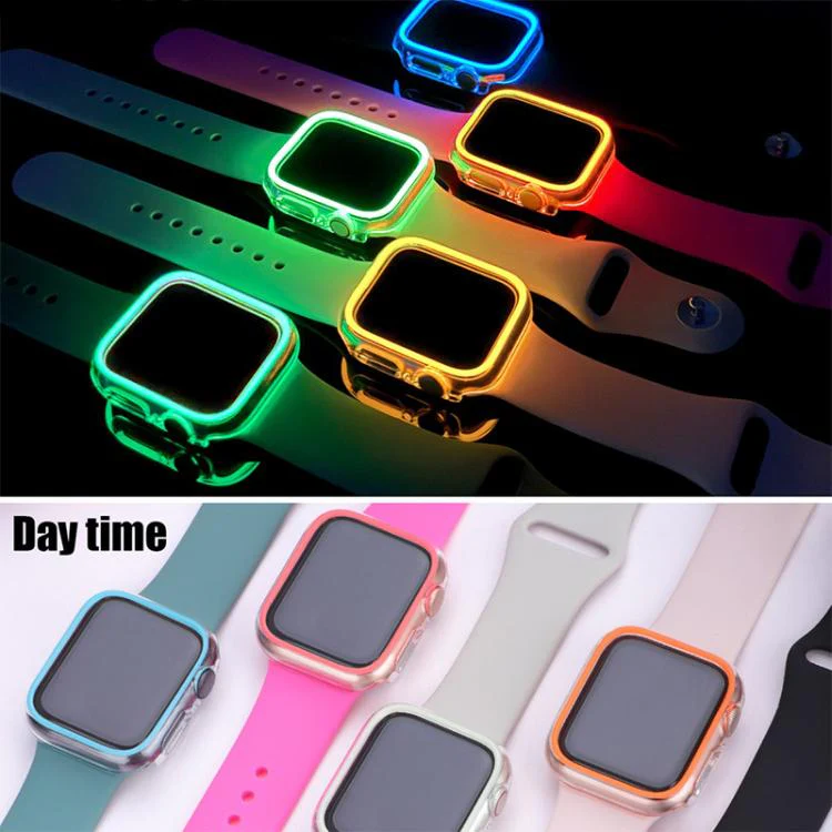 For Apple Watch Series 9 / 8 / 7 45mm XDfind Transparent Luminous Half Coverage Hollow PC Watch Case(Cyan) - Image 5