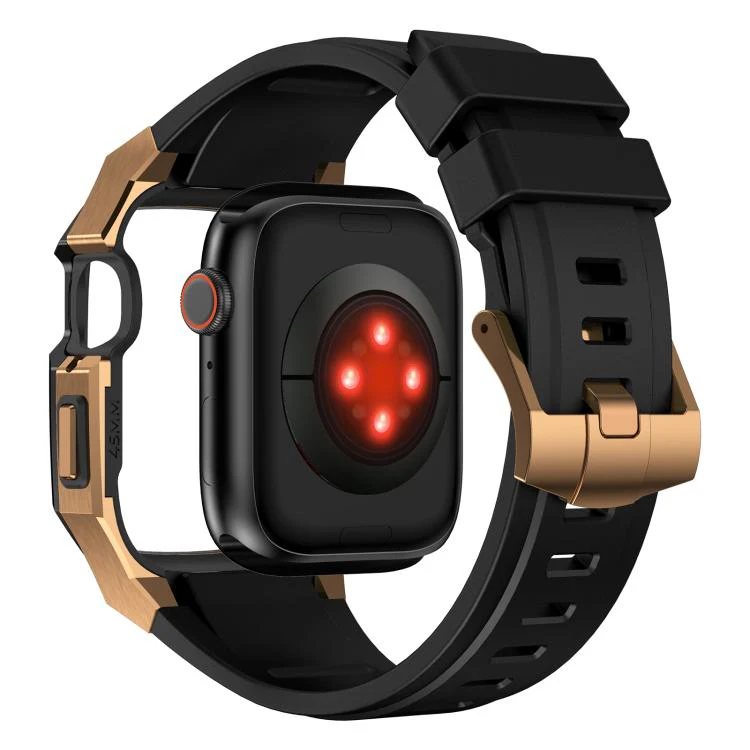For Apple Watch Series SE / 6 / 5 / 4 44mm Stainless Steel Protective Case Integrated Fluororubber Watch Band(Black Rose) - Image 3
