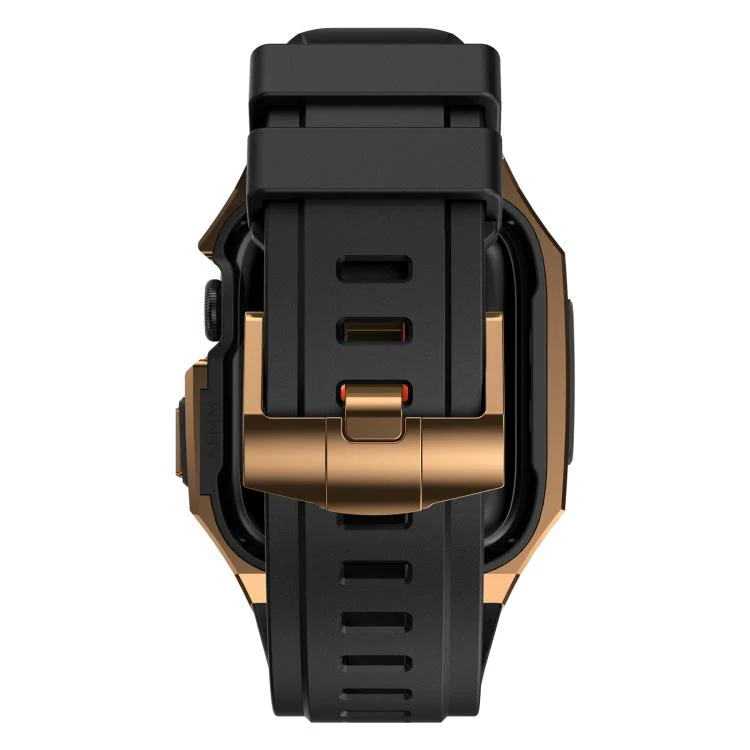 For Apple Watch Series SE / 6 / 5 / 4 44mm Stainless Steel Protective Case Integrated Fluororubber Watch Band(Black Rose) - Image 6