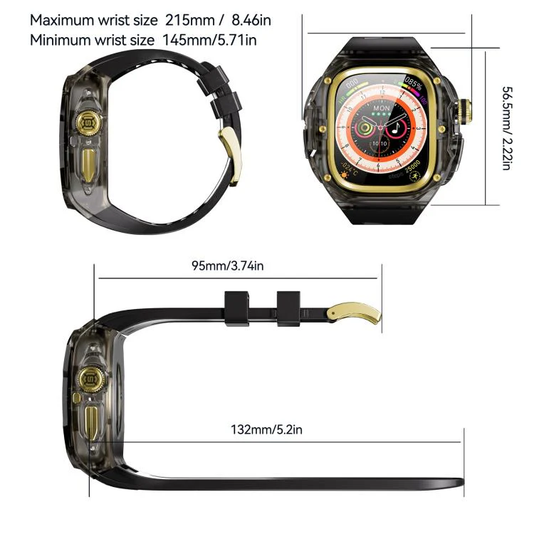 For Apple Watch Ultra 3 / 2 / 1 49mm RedPepper CD Crystal Metal Case Integrated Steel Watch Band(Translucent Black + Gold + Black) - Image 2