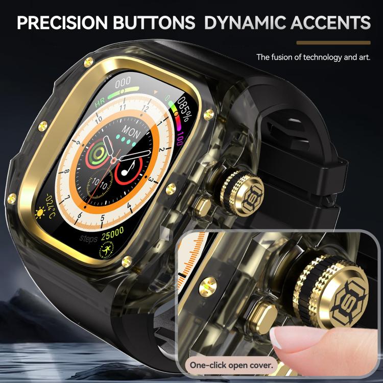 For Apple Watch Ultra 3 / 2 / 1 49mm RedPepper CD Crystal Metal Case Integrated Steel Watch Band(Translucent Black + Gold + Black) - Image 3