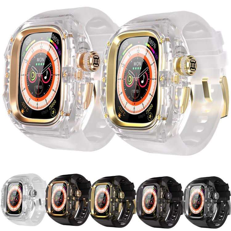 For Apple Watch Ultra 3 / 2 / 1 49mm RedPepper CD Crystal Metal Case Integrated Steel Watch Band(Translucent Black + Gold + Black) - Image 8