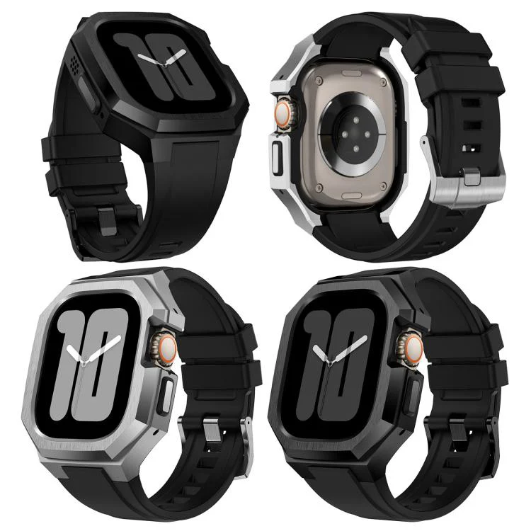 For Apple Watch Ultra 3 / 2 / 1 49mm Stainless Steel Protective Case Integrated Fluororubber Watch Band(Black) - Image 8