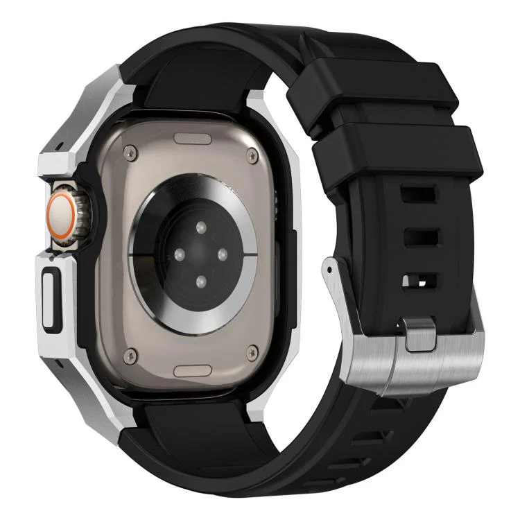 For Apple Watch Ultra 3 / 2 / 1 49mm Stainless Steel Protective Case Integrated Fluororubber Watch Band(Silver) - Image 2