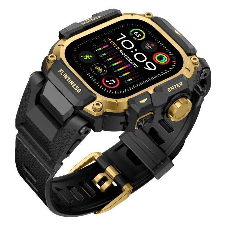 For Apple Watch Ultra3 / Ultra2 / Ultra 49mm Metal Connector Case Integrated TPU Watch Band(Black Gold) - Image 2