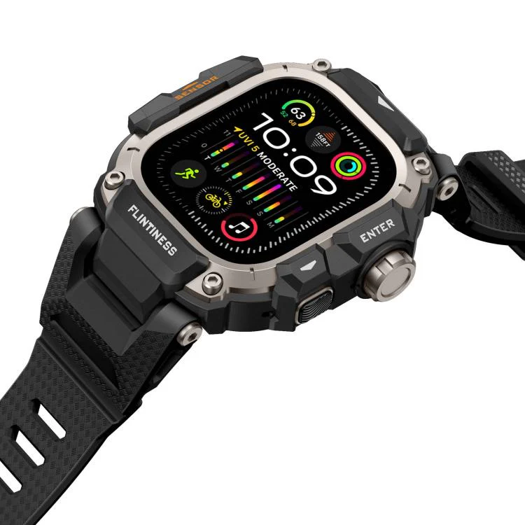 For Apple Watch Ultra3 / Ultra2 / Ultra 49mm Metal Connector Case Integrated TPU Watch Band(Titanium Black) - Image 4