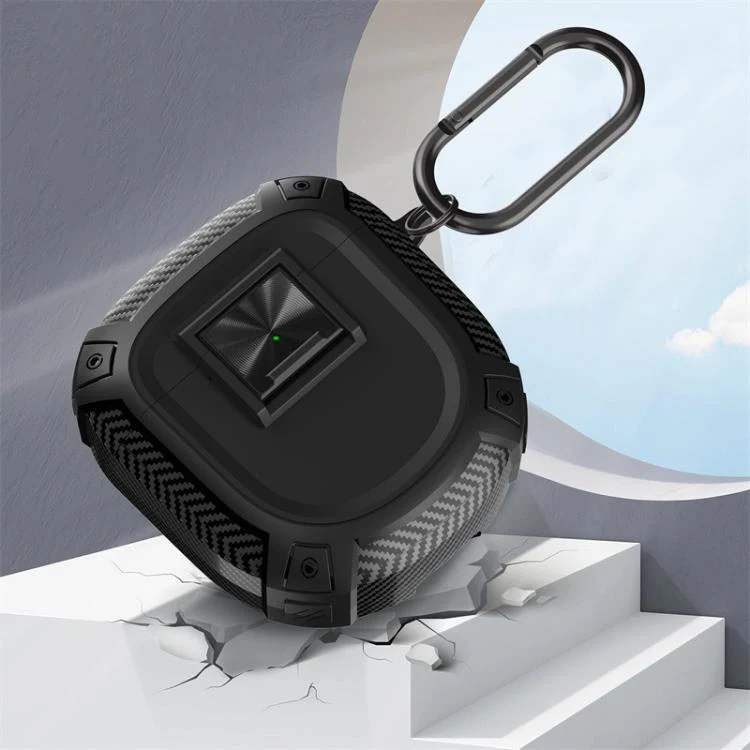 For Bose QuietComfort Earbuds II / Ultra Carbon Fibre Snap Lock TPU Earphone Cover with Metal Buckle(Grey) - Image 7