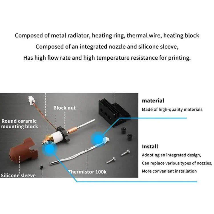 For Creality K1 / K1C / K1 Max Ceramic Hot End Kit High Flow Printer Accessory, Spec: 0.8mm - Image 6