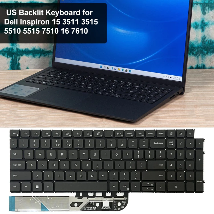 For Dell Inspiron 15-3511 3515 5510 7510 16-7610 US Version Backlight Laptop Keyboard(Black) - Image 6